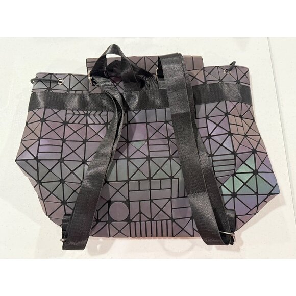 Geometric Pattern Iridescent Backpack With Adjustable Straps And Front Buckle - Picture 2 of 8